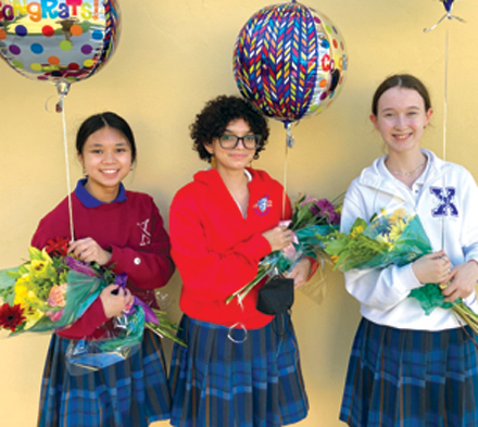 Theresa Borlongan, Aliyah Chutkan, and Helena Richardson, seniors at Xavier College Preparatory, recently were named Semifinalists in the 2022 National Merit Scholarship Program (photo by Lisa Zuba).
