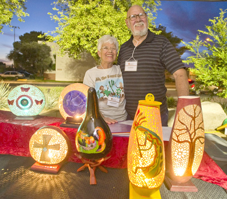  Carolyn and Lyle Mitchell show off their unique Chrysalis God Gourds at the spring 2013 Sunnyslope Art Walk (submitted photo).