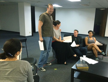 Rehearsing for not one, but two upcoming summer productions are Actors Theatre cast members, from left: Angelica Howard, Joe Kremer, Maren Maclean Mascarelli, Tyler Eglen and Alexis Green (photo courtesy of Actors Theatre).