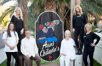 The family behind the popular Aunt Chilada’s restaurant in North Central Phoenix could soon find themselves to be the stars of a network reality television show. Family members include, from left: Tiffany Allison, Jenni O’Brien, Ken Nagel, Candice Nagel, Michele Woods, and Tami Butcher (photo by Briana Ivy).