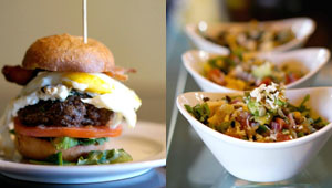 The new Farm Burger (left) and Squaw Peak Chopped Salad at Rico's American Grill.