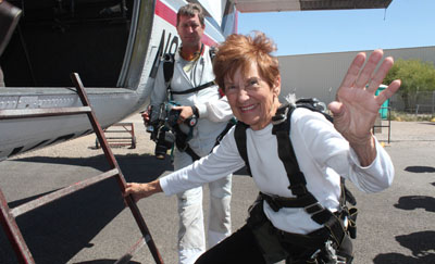 Sara-Lu Kolkoski, a long time North Central resident, celebrated her 80th birthday with her very first tandem skydive in Eloy, Ariz. (submitted photo).