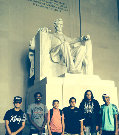 Visiting the Lincoln Memorial in Washington, D.C., are Valley students, from left: Josiah Lester, LaVonte Ellis, Michael Rocha III, Warren Johnson, Klain Benally and DeAndre Maxwell (submitted photo)