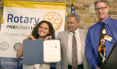 Accepting the Presidential Citation from Rotary International are, from left: Central High School’s Interact Club President, Taylor Croswell, Phoenix Rotary 100 President Tony Kakar, and Phoenix Rotary 100’s Central High School Interact Mentor, John Gerace (submitted photo).