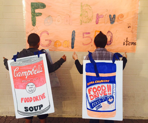 During last year’s WESD food drive, Roadrunner School did an incredible job, collecting almost 6 pounds per student. They spread the word be wearing signs at the pick-up and drop-off areas (submitted photo).