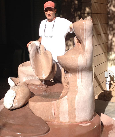 Sculptor Fred Bendheim, who originally created this marble water sculpture for Frank Lloyd Wright’s “The Pottery House” in Paradise Valley, reclaimed it after the house was torn down and donated it to the Beatitudes Campus in Phoenix in 2013. Bendheim was on-hand for its installation and dedication on Sept. 23 (submitted photo).