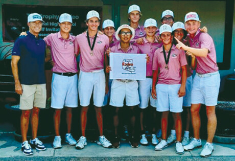 The Brophy College Preparatory golf team, pictured here with Ping executive Scott Sullivan (left), won both the Brophy Invitational at Grayhawk Golf Club and the Brophy Rodeo Invitational presented by Ping at the Wigwam Resort and Golf Club (photo by Karie Dozer).