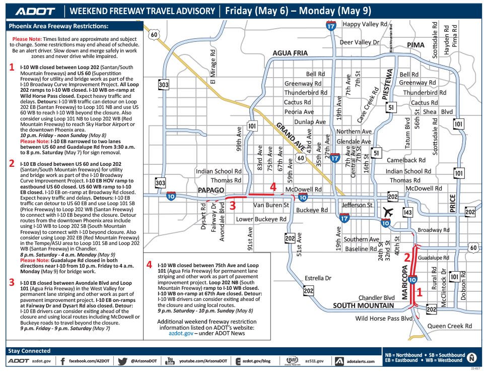 I-10 closures planned in East, West Valley this weekend, May 6–9