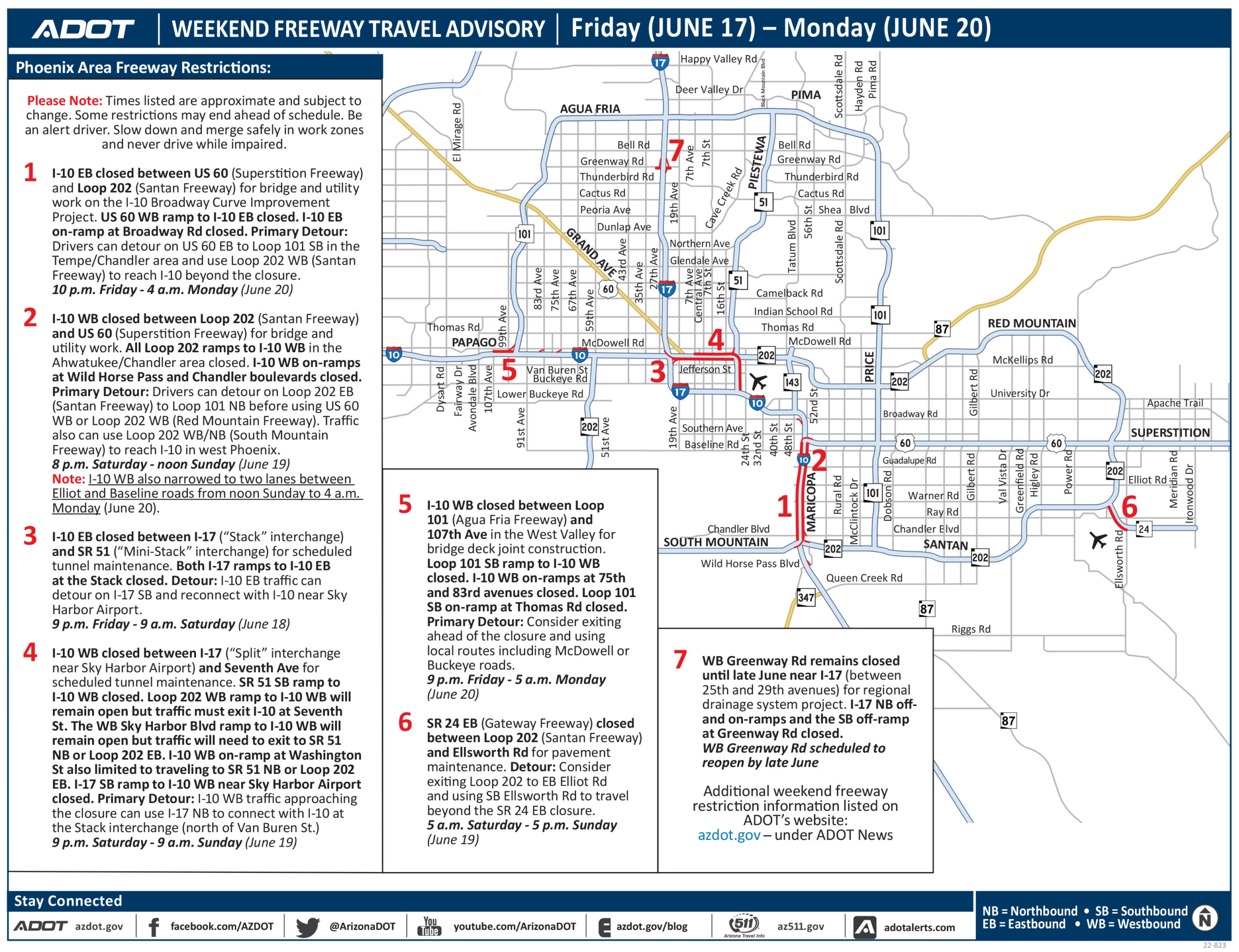Phoenix area weekend freeway closures include multiple areas of I-10