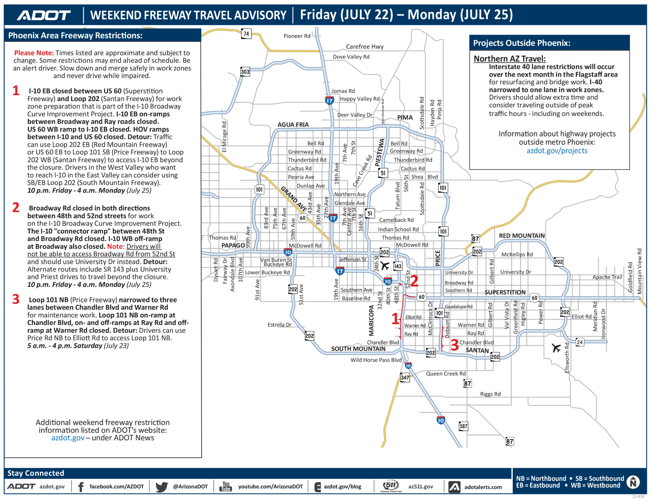 Phoenix area freeway closures this weekend, July 22–25