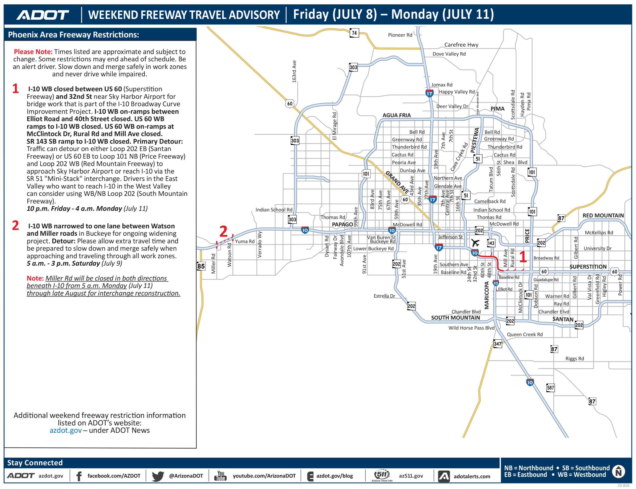 Weekend Phoenix area freeway restrictions, July 8–11