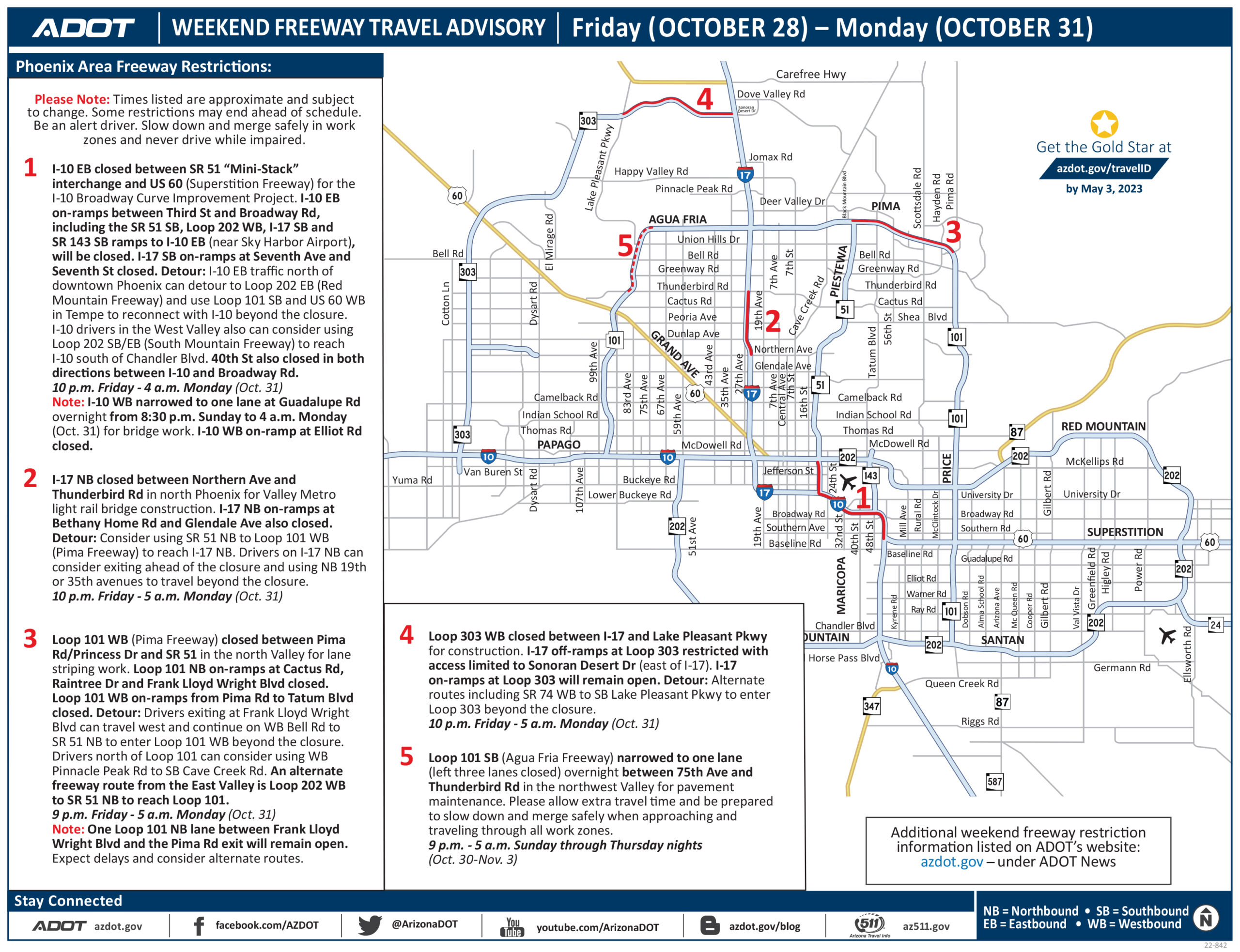 Phoenix-area freeway restrictions this weekend, Oct. 28–31