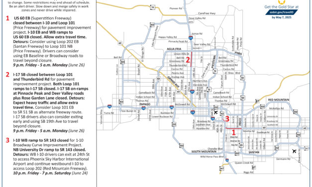 Closures planned for Phoenix-area freeways this weekend, June 23–26