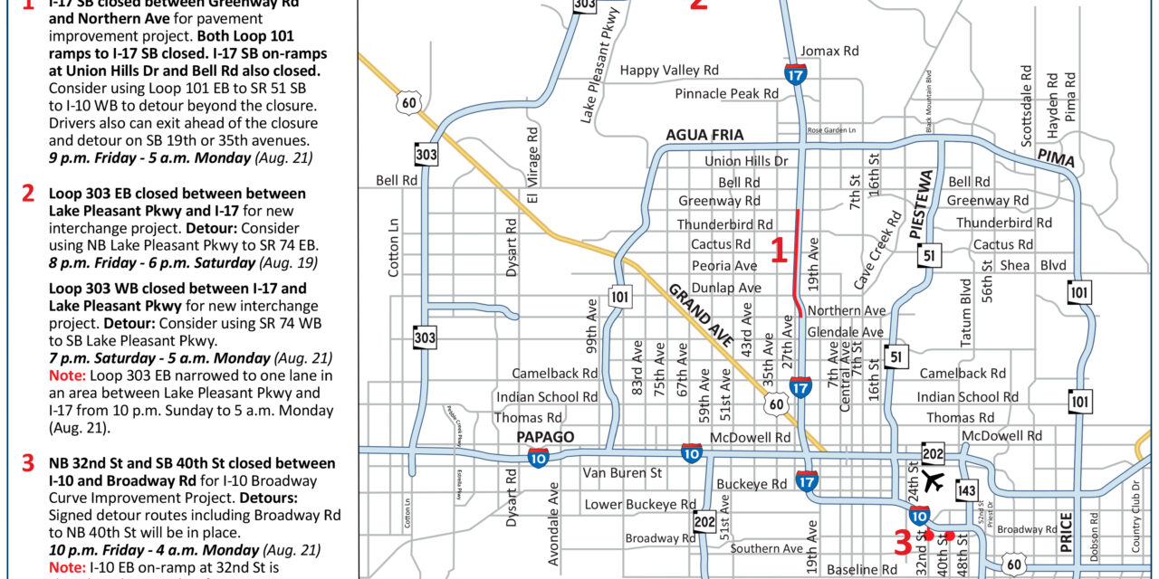 Fewer freeway closures planned this weekend, Aug. 18-21