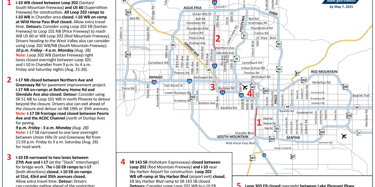 Plan for closures along Phoenix-area freeways this weekend, Aug. 25–28