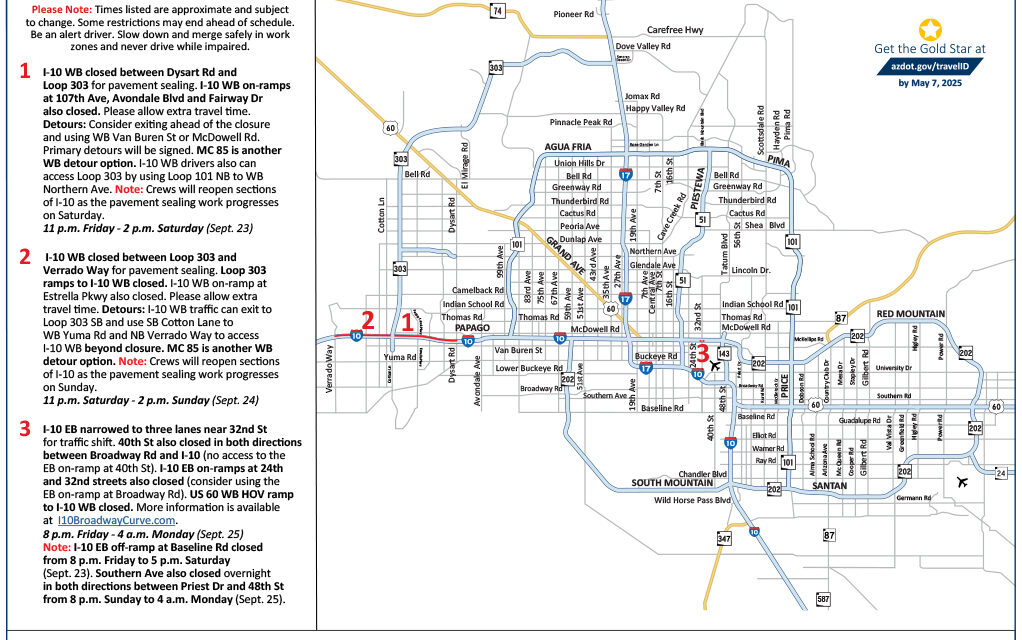 Planned closures on Phoenix-area freeways this weekend, Sep. 22–25