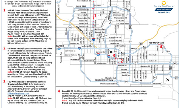 Plan ahead for Phoenix-area freeway closures this weekend, Sept. 8-11