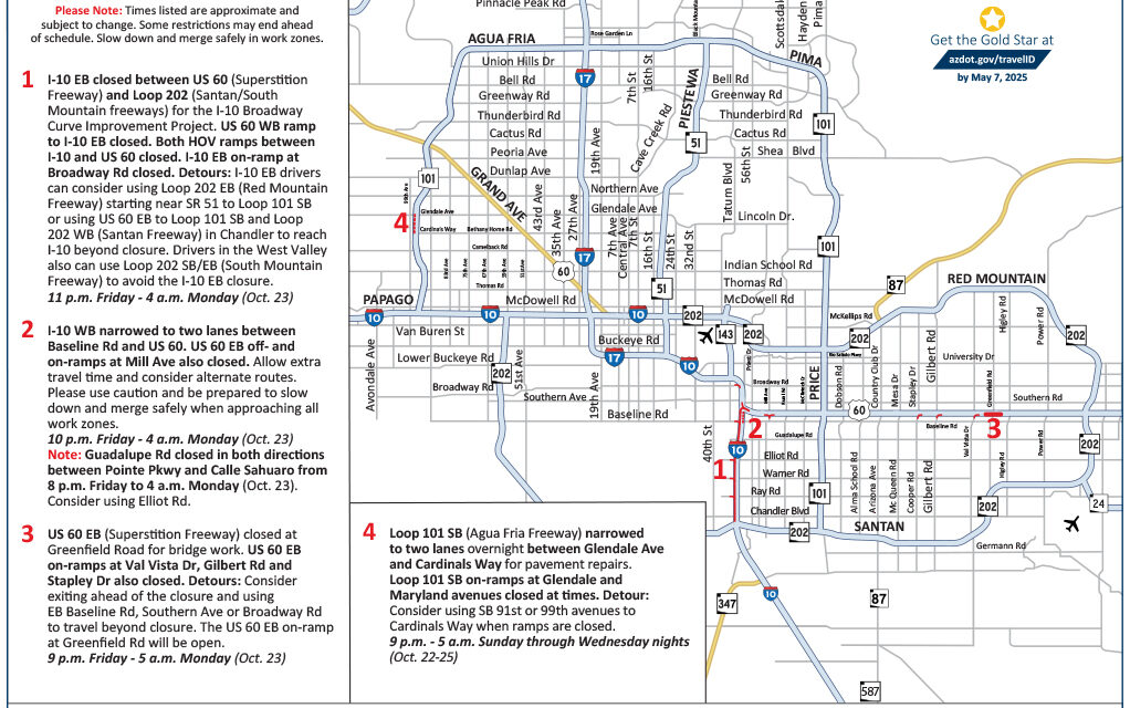 Freeway closures and restrictions in place this weekend, Oct. 20–23