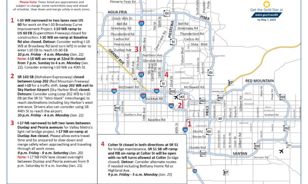Plan for weekend restrictions, closures along four Phoenix area freeways, Jan. 19-22