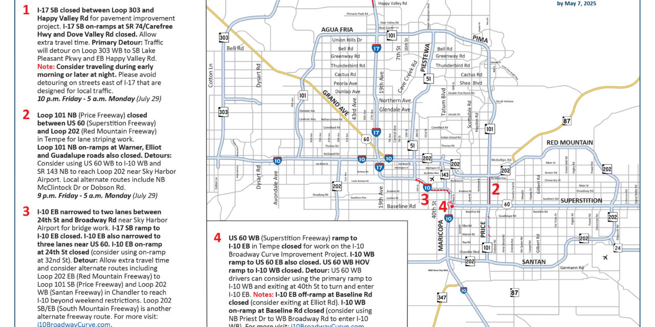 Valley freeway closures and restrictions this weekend, July 26-29