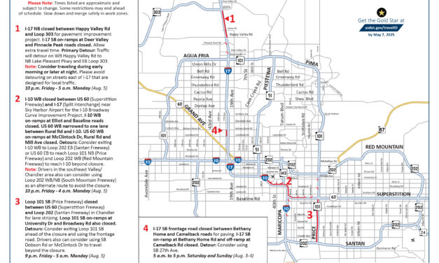 Closures set for stretches of I-10, I-17 and Loop 101 this weekend, Aug. 2-5
