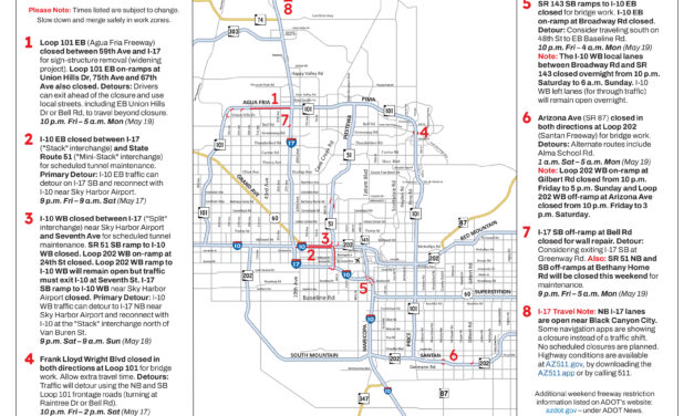 Weekend freeway travel advisory, May 16-19