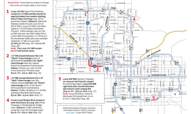 Weekend Freeway Travel Advisory, Aug 15-18