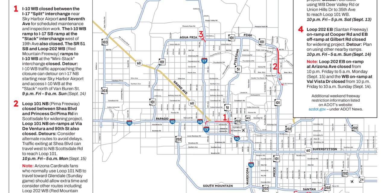 Weekend Freeway Travel Advisory, Sept. 12-15