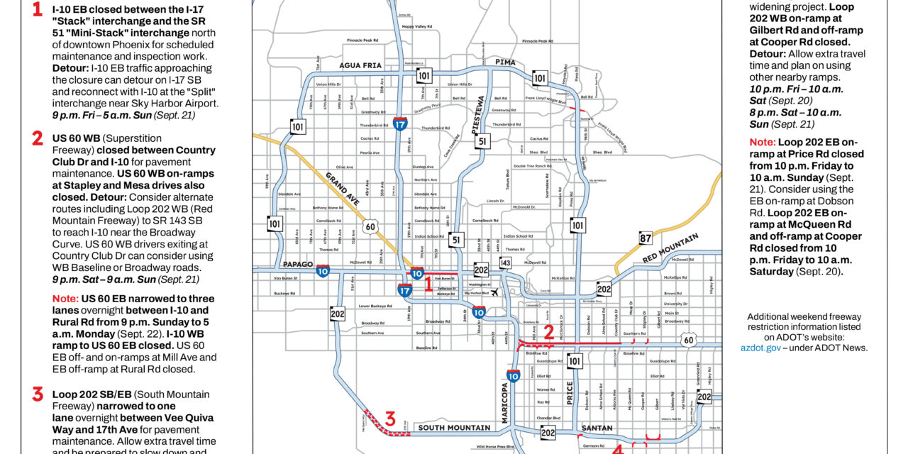 Weekend Freeway Travel Advisory – Sept. 19-22