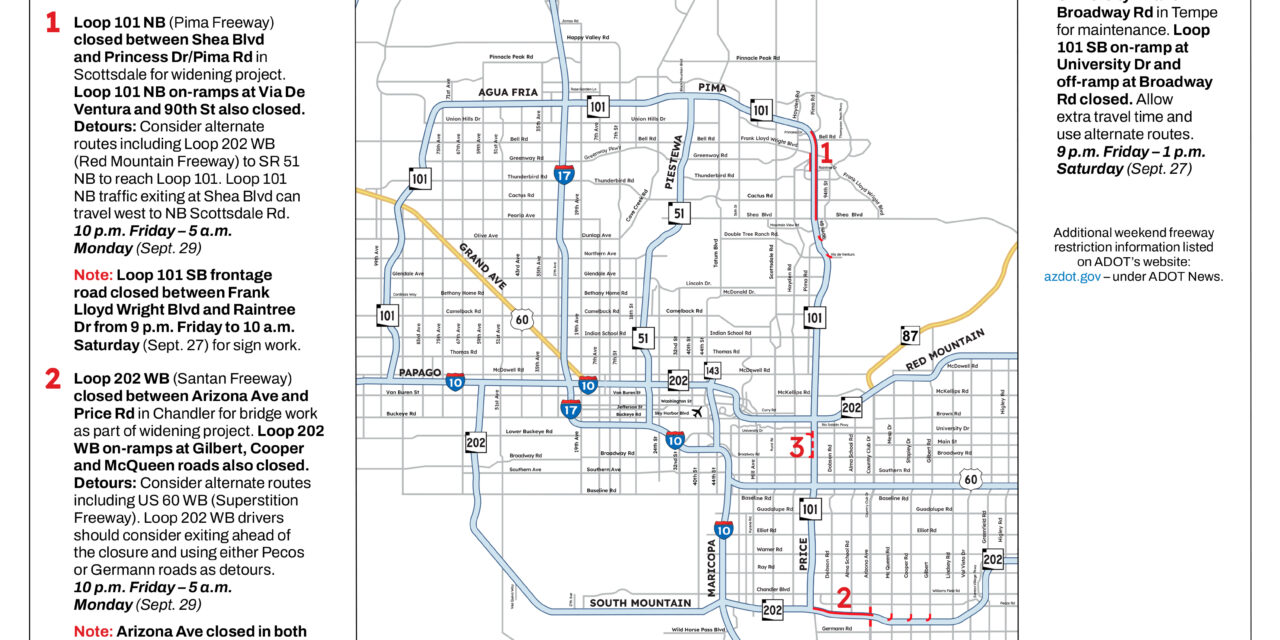 Weekend Travel Advisory – Sept. 26-29