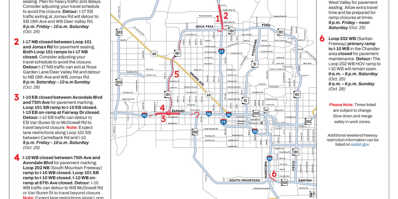 Weekend Freeway Travel Advisory – Oct. 24-27