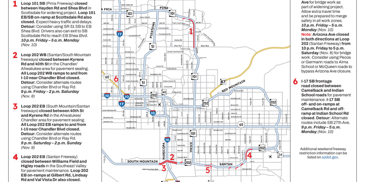 Weekend Freeway Travel Advisory – Nov. 7-10