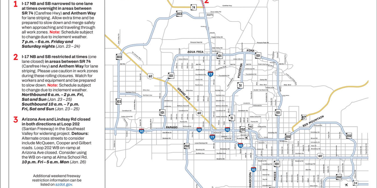 Weekend Freeway Travel Advisory – Jan. 23-26