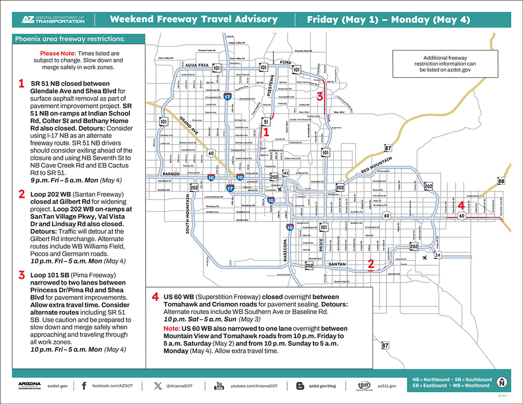 Weekend Freeway Travel Advisory – May 1-4