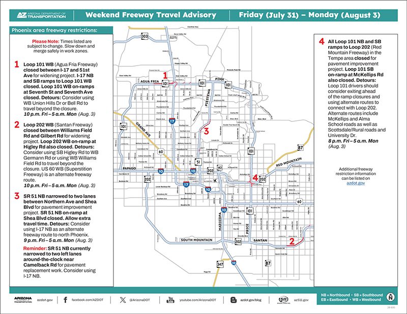 Weekend Freeway Travel Advisory – July 31-Aug. 3
