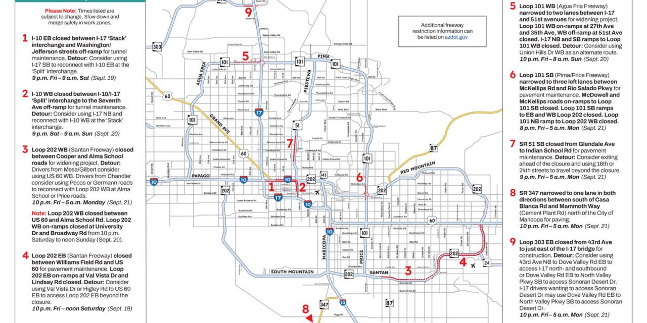 Weekend Freeway Travel Advisory – Sept. 18-21