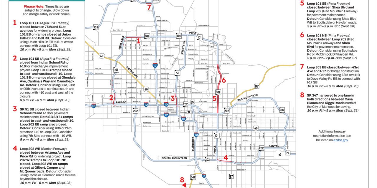 Weekend Freeway Travel Advisory – Sept. 25-28