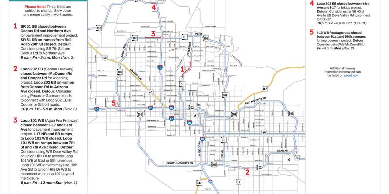 Weekend Freeway Travel Advisory – Oct. 30-Nov. 2